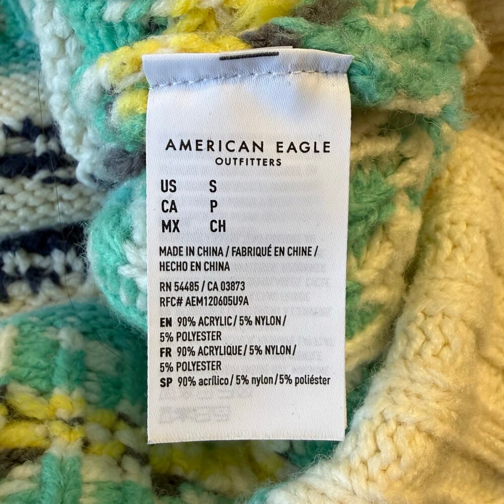 American Eagle Sweater Fair Isle Mock Neck Oversized Heavy Cream Women’s Small - Picture 6 of 9